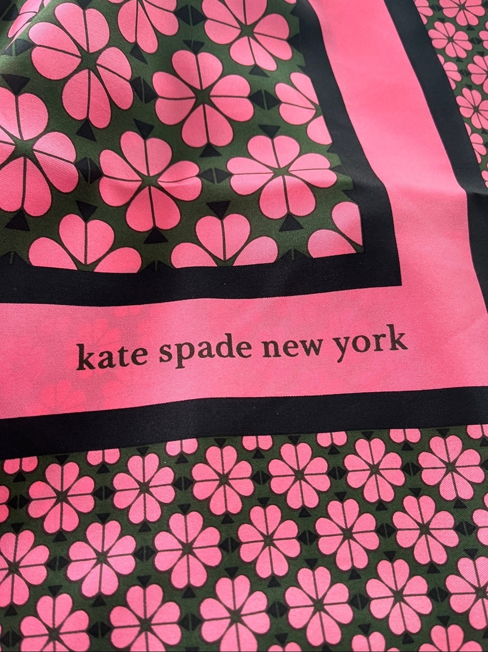 KATE SPADE New York silk ditsy floral square scarf in striking barbie pink & BLK